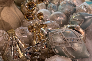 Silver, gold and white embellished christmas baubles
